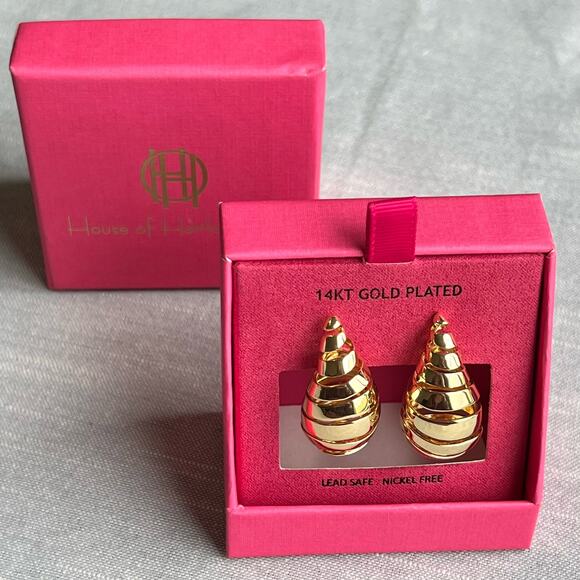 New House of Harlow 1960 14K Gold Plated Spiral Teardrop Stud Earrings - Picture 2 of 8